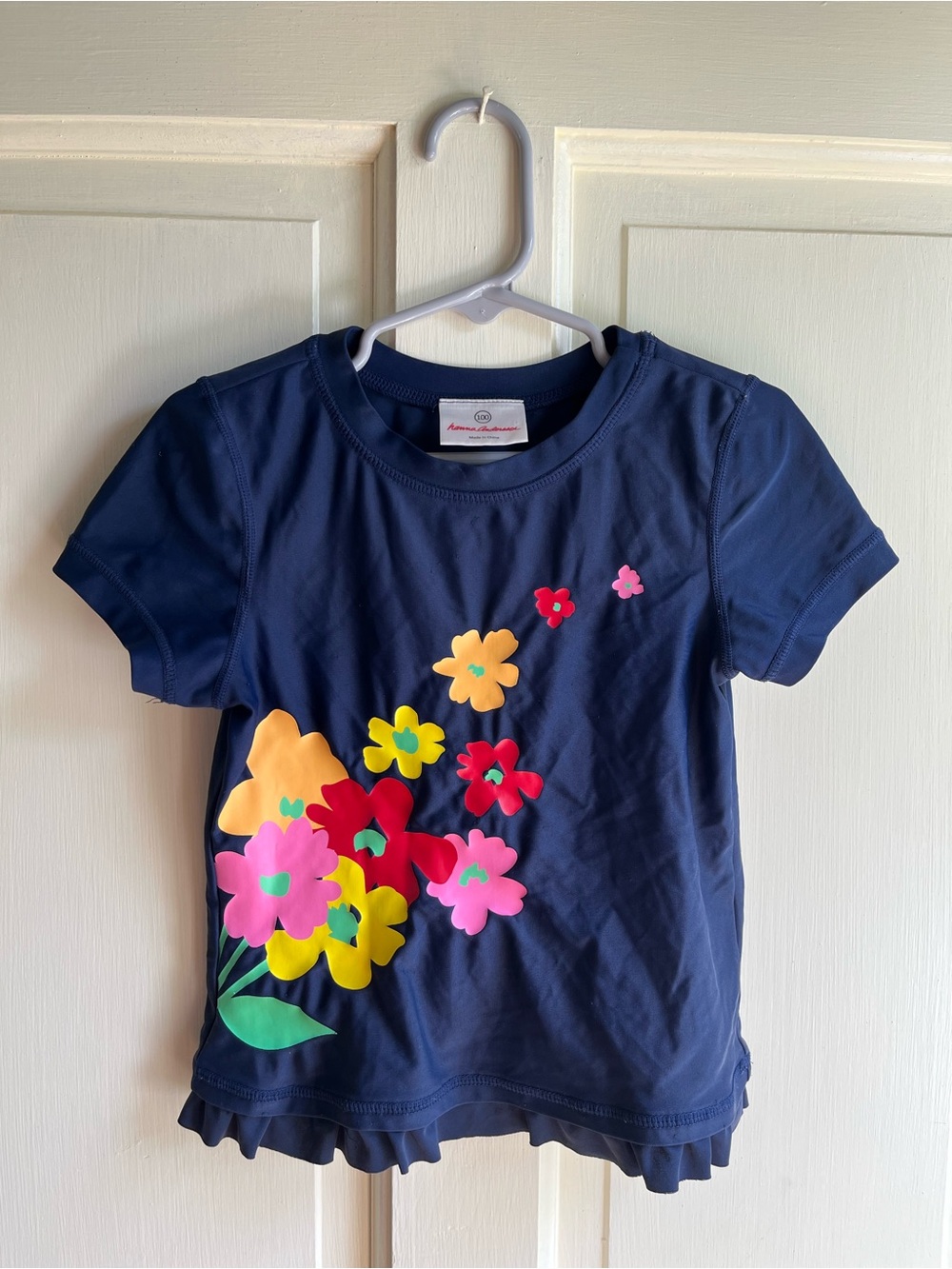 Hanna Andersson Navy Tee with Bright Floral Appliqués